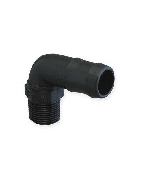 Espiga para manguera, polietileno de 1/2"Tubo x 3/4"Espiga de 90 grados, HB-050x075-90